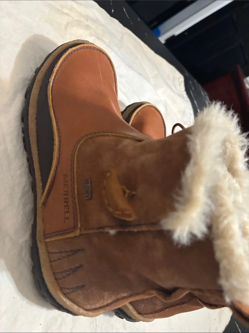 Merrell Chestnut Brown Leather Shearling Winter Ankle Boots